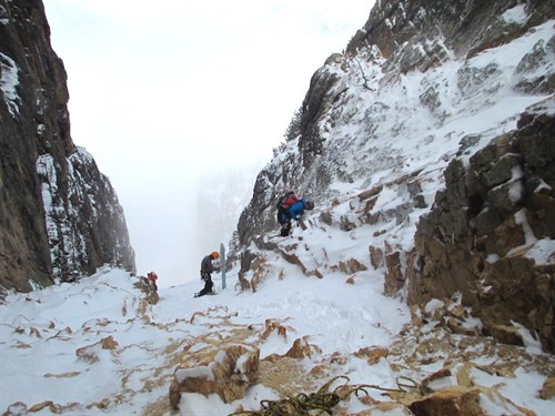 Early Season Ascent of the Beckey Route, Liberty Bell