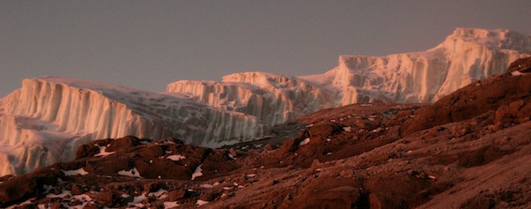 Alpenglow on Kilimanjaro's glacier.