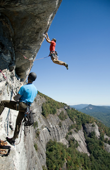 Lead climbing at the limit.