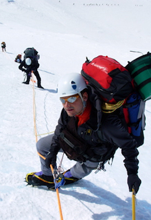 AAI Guide Matt Anderson leads a team on the fixed lines above 14 Camp on Denali.