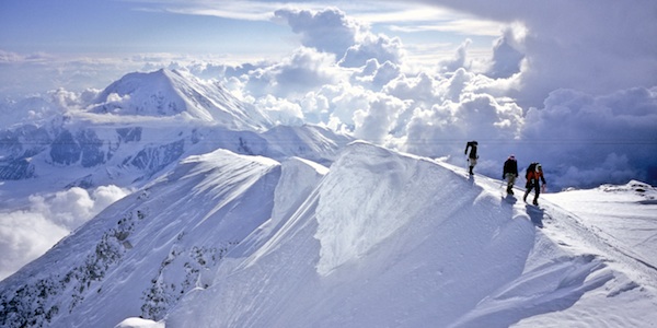 Climbers approaching the summit of Denali.