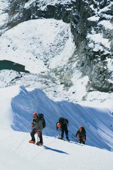 3 Peaks Nepal - After thorough acclimatization, climbers enjoy the steeper ground on Lobuche East.