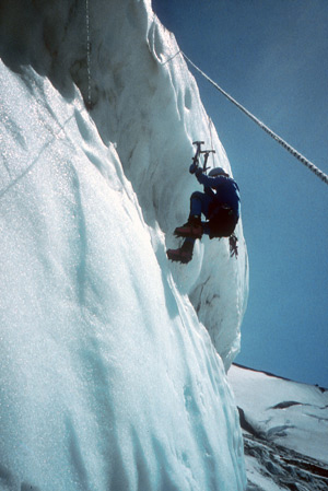 Practicing ice skills below the Adams Glacier. The Adams Glacier is an amazing intermediate climb