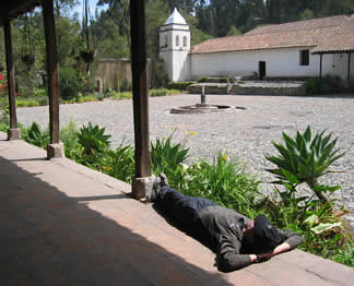 Relaxing in courtyard