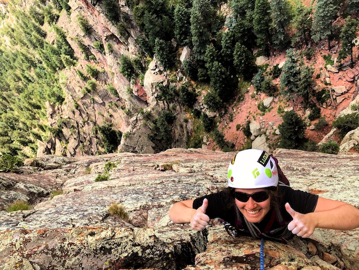 Climber on Icarus, Eldorado Canyon 2