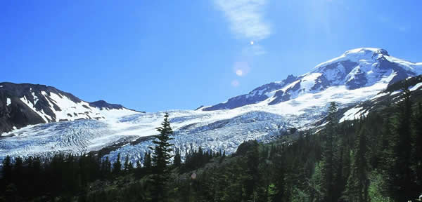 The Roosevelt and Coleman Glaciers converge below Mount Baker's North side as seen from the Hogsback camp near 6000 feet. This will be our training ground.