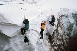 Prusik practice for crevasse self-rescue.