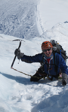 Climbing steep snow on the N. Ridge of Mt. Baker.