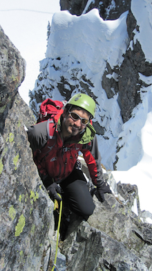 Climbing mixed terrain in the N. Cascades.