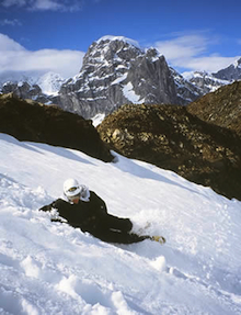 Practicing self arrest on the Ruth Glacier.