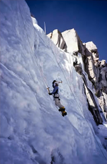 Climbing perfect ice in Lee Vining Canyon.