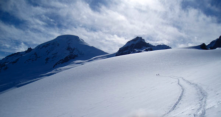 Skinning up Heliotrope Ridge on Mt. Baker's north side.