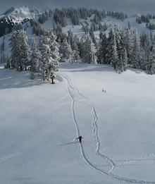 Hiking through the Mount Baker backcountry.