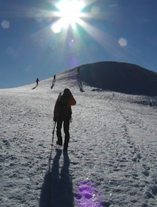 A climbing team near the summit of Mt. Baker.