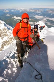 On route to the summit of Mont Blanc on a cold but clear day.