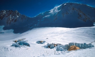 A fortified high camp at the 17,000 foot level on Denali.