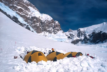 The lower part of the Cassin viewed from our 11,000' camp on the Northeast Fork of the Kahiltna Glacier.