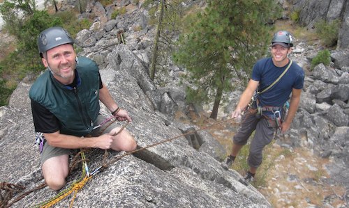 SPI candidates practice lowering on a Munter Hitch during a course in Leavenworth.