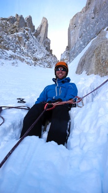 A solid snow seat belay can be utilized for quick and efficient movement on alpine routes