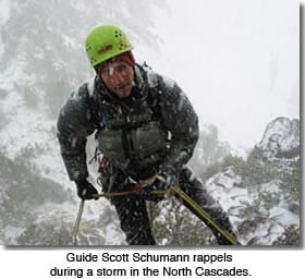 Rappeling in a storm in the North Cascades