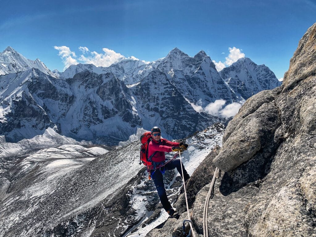 Climbing fixed lines.