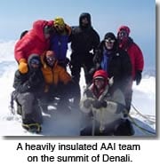 Heavily insulated expedition climbers