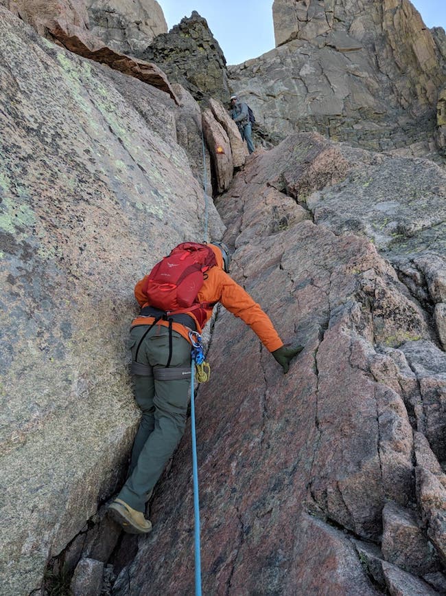 Climber on Longs Peak Keyhole Route 1