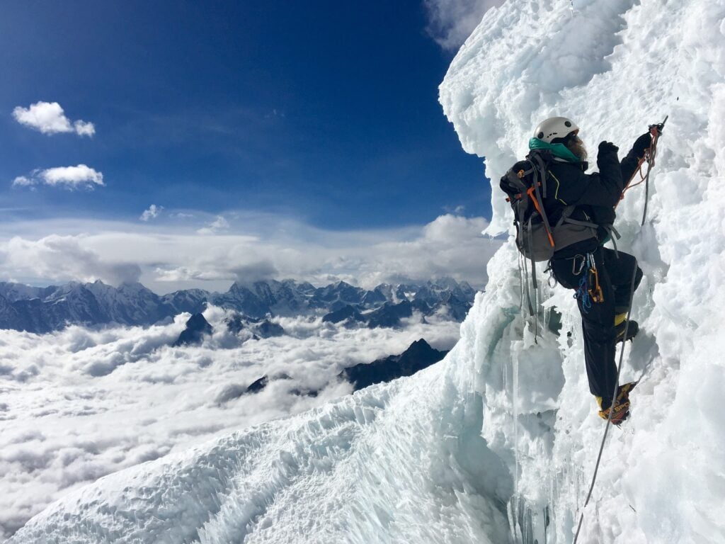 Alex Geary Liza climbing below Camp 3