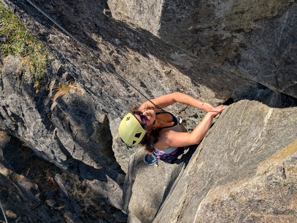 A young climber on the American Alpine Institute Leaders of Tomorrow program climbs at Mt. Erie