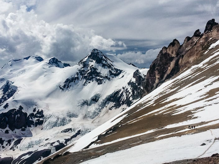Climbers descending the Guanacos Route on Aconcagua
