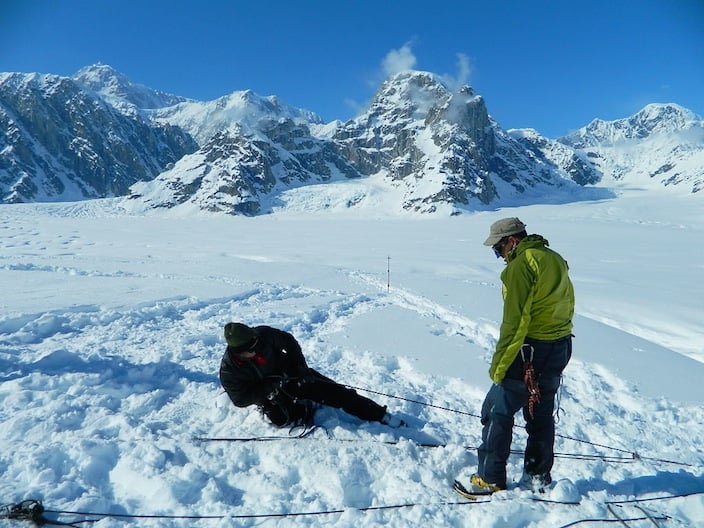 AAI Climbers practicing crevasse rescue