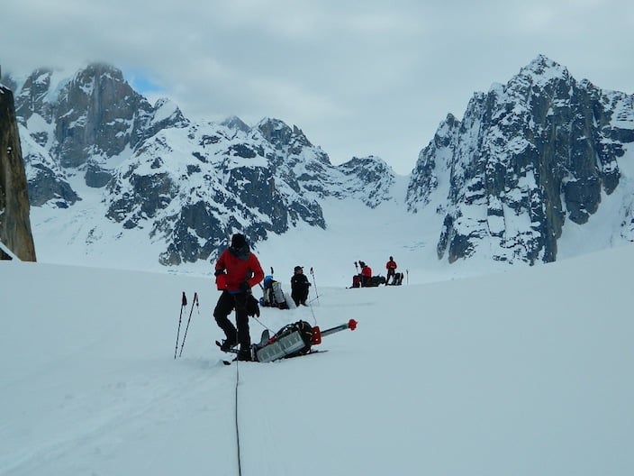 Climbers breaking on the Ruth Glacier