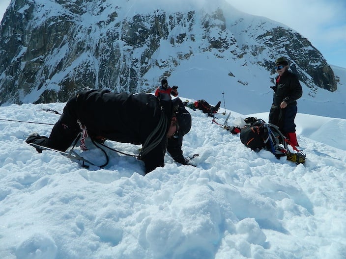 AAI climber practicing crevasse rescue