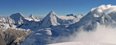 The first three peaks, left to right, are Kitaraju, Alpamayo, and Artesonraju.