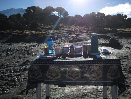 Breakfast table at Shira Camp.