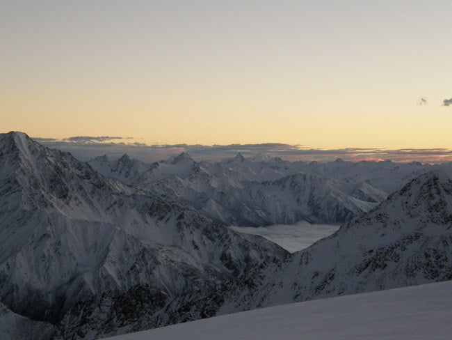 Sunset over unexplored peaks