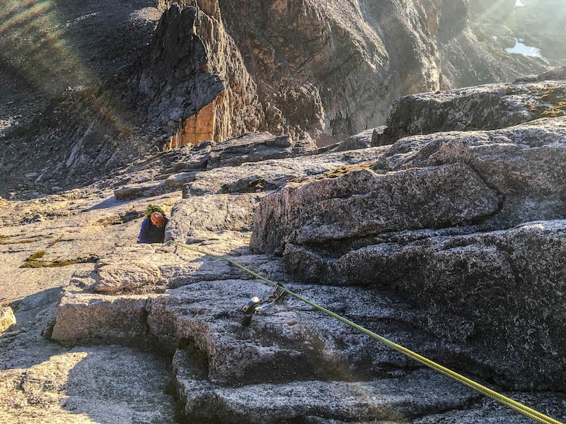 Climber looking at the Diamond from Camel Gully