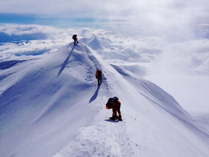 Climbers Ascending the Summit Ridge on Denali