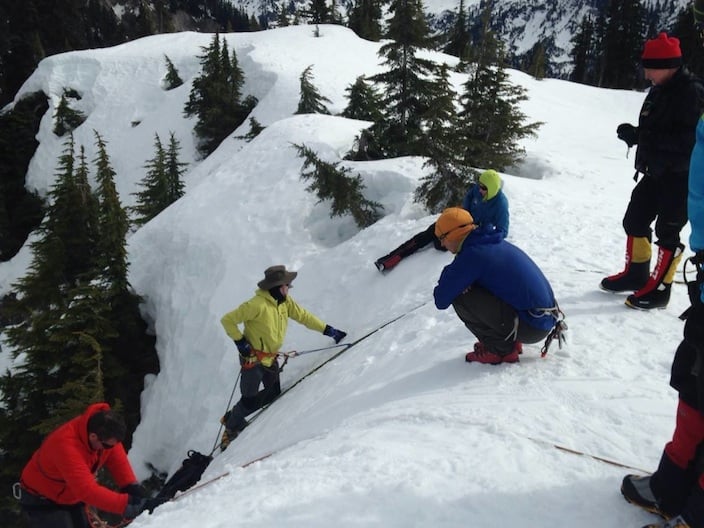 Climbers practicing for the fixed lines