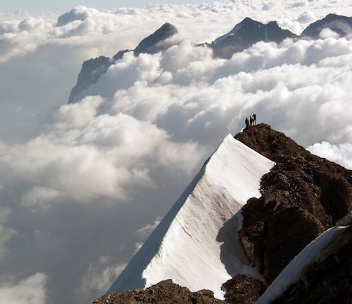 Nearing the Eiger Summit above the clouds