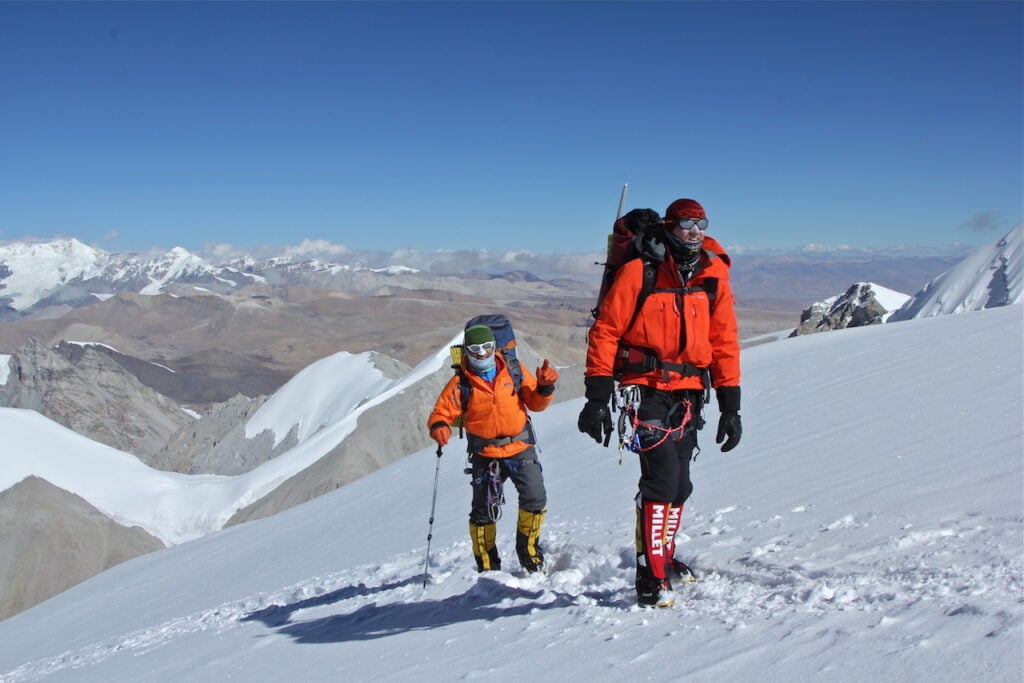 Climbing on Cho Oyu with view