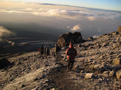 Descending from Summit of Kilimanjaro, Africa.