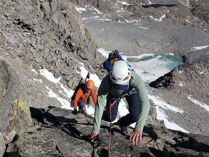 Two climbers on the Swiss Arete of Mt. Sill