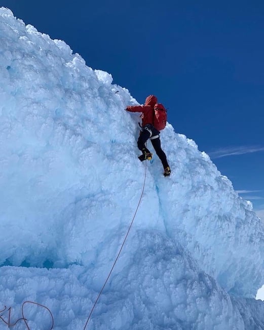 Steep snow climbing