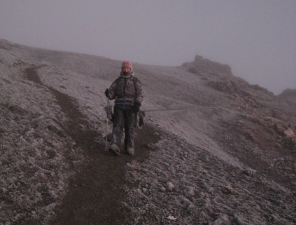 Descending from the summit, just below the crater rim.