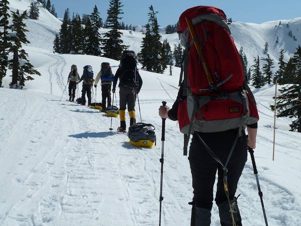 Practicing Pulling Sleds in the Baker Backcountry