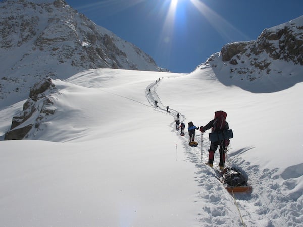 Pulling sleds on Denali