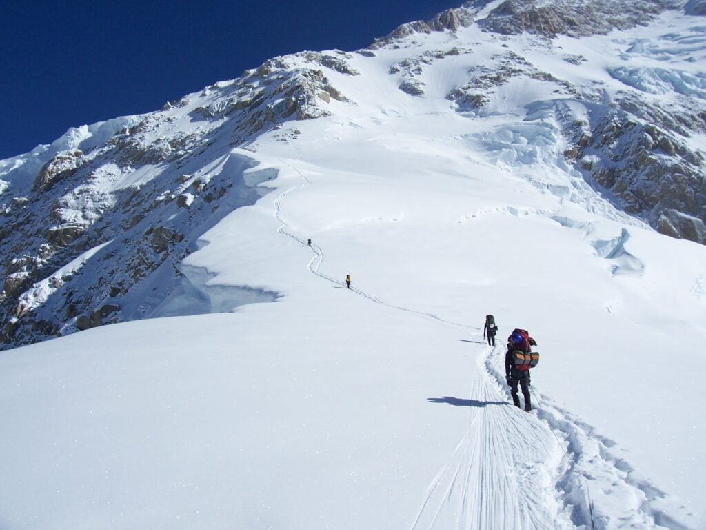 Towards the bergschrund camp