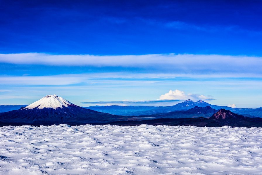 On Antisana looking toward Cotopaxi and Illiniza Norte and Sur