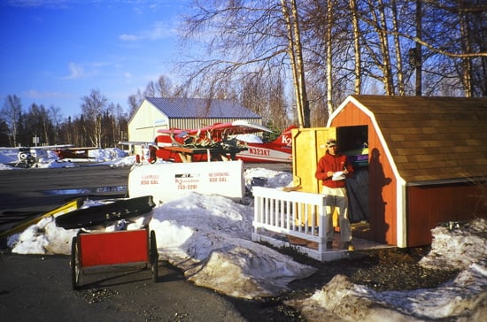 AAI guide Seth Hobby at our gear shed preparing for an early morning departure.